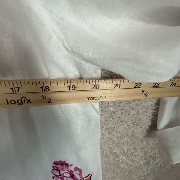 Chico’s No Iron 100% Linen Floral Shirt Button Up Watercolor Tropical Sz 1 Or 8 - Picture 4 of 9